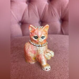 Jeweled Cat Trinket Box | Rhinestone Enamel Hinged Keepsake Figurine